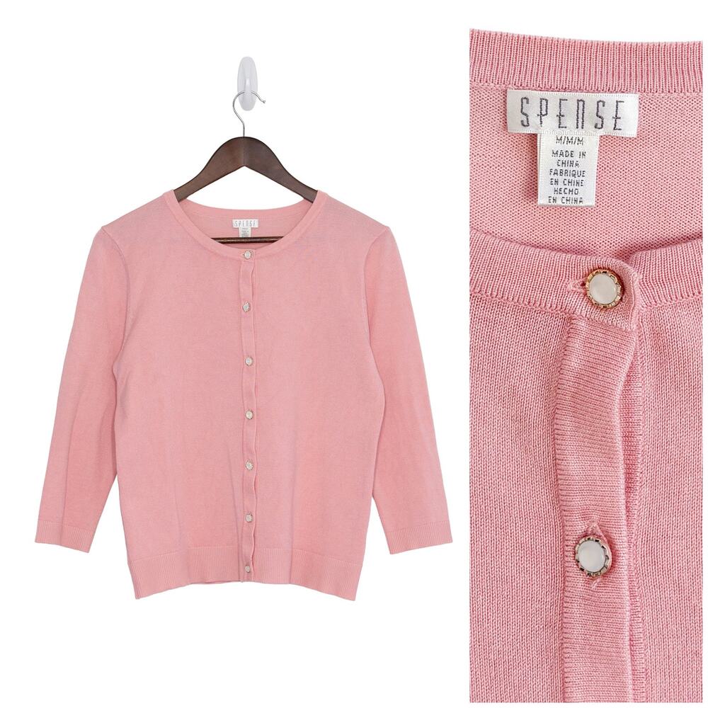 Spense Pink Cardigan Sweater M Button Front Coquette Romantic Lightweight Spring